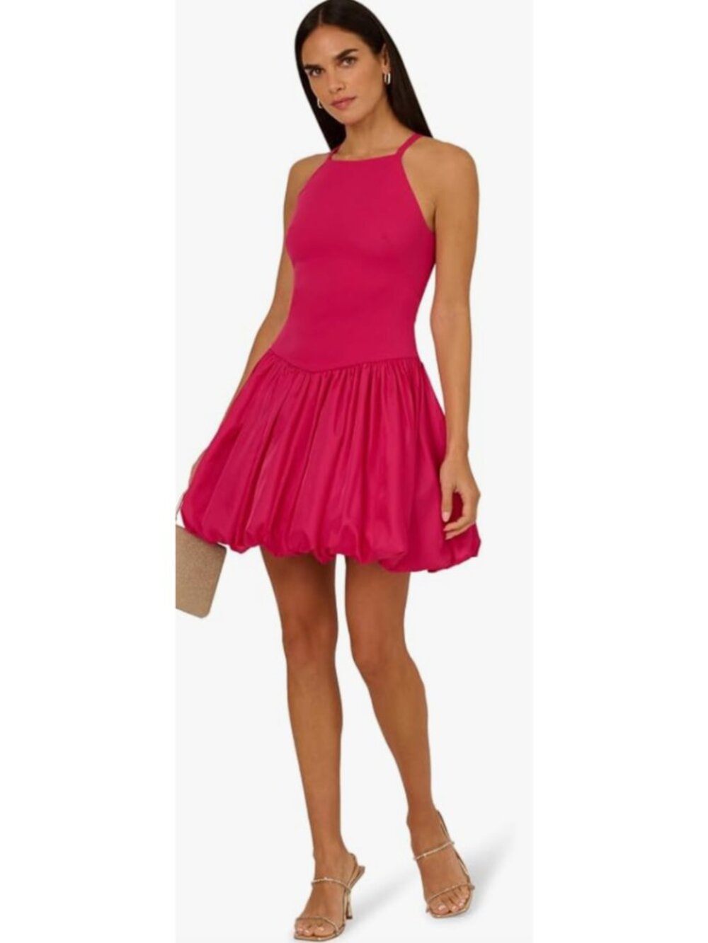 Adrianna Papell Bright Rose Pink Bubble Hem Mini Dress Size 12 NWT